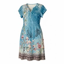 Women’s Boho Blue Sundress Stretchy With Pockets Sz M Festival Summer Beach