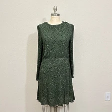 CLOTH & STONE Mini Dress Womens Sz L Hunter Green Ditsy Floral LS Sheath Boho