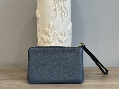 COACH Leather Corner Zip Wristlet With Stitching Rocket, Heart