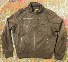 Levis Suede Leather Jacket Mens L Brown Military Bomber Army Epaulette Hid Hood