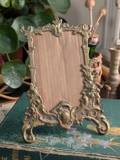 Antique Brass Photo Picture Frame Ornate Art Nouveau Rococo Heavy Easel