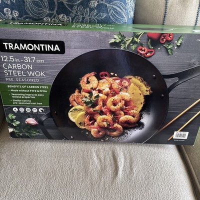 Tramontina 12.5'' Carbon Steel Pre-Seasoned Wok with Original Box, #1665845