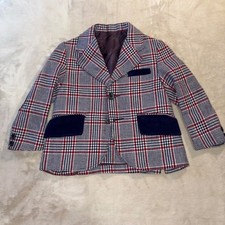 Vintage Jack Tar Boys Plaid Blazer Red White Blue Velvet Trim Sport Coat Size 4