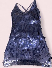Cider Blue Sequin Bodycon Mini Dress XXS V-Neck Strappy Sleeveless