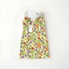 NWT Zara Women Multicolor Retro Floral Print Sleeveless Mini Dress In Green S 