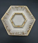 Vintage Royal Haeger #1066 MCM 9" Hexagon Ashtray - 22KT Gold Tweed Glaze