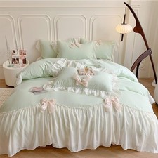 Soukechy Girls Lace Bedding Queen Comforter Cover Set Chic Ruffled Duvet Cover