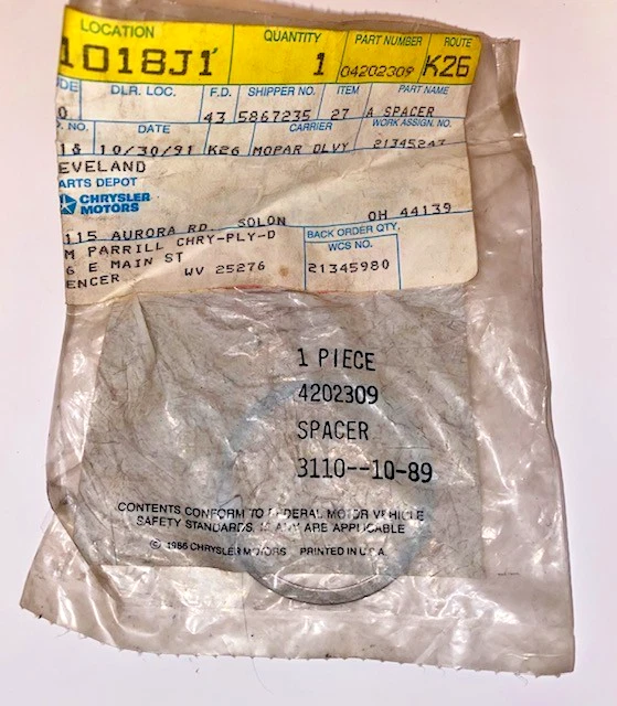 Eje de entrada Mopar genuino nuevo 1984-2004 - cuña, número de pieza 4202309 Foto 3 de 4