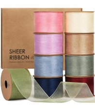 1.5" x 45 Yards Organza Ribbon Pastel Color 9 Rolls x 5 Yd Sheer Ribbon for G...