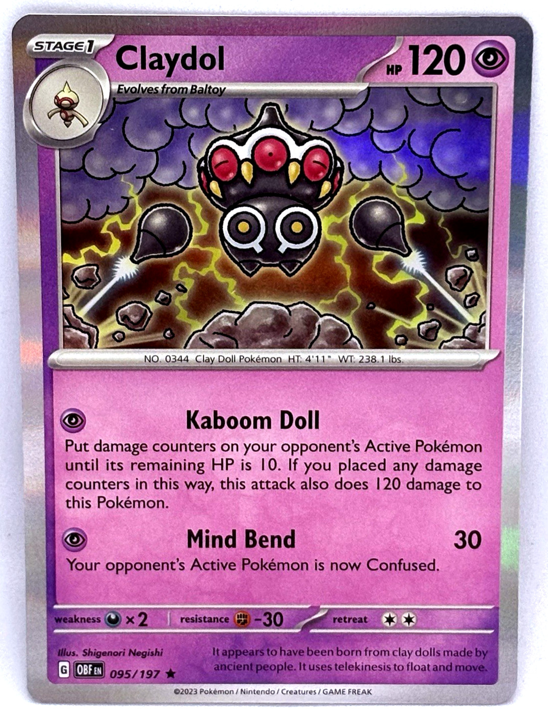 Claydol 95/197 Holo Pokemon TCG: Obsidian Flames