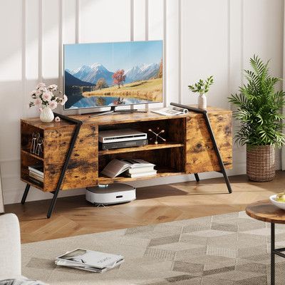 TV Stand for 50-65'' Tvs, Rustic Industrial Wooden Media Console, Adjustable Open