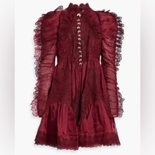 NWT Zimmermann Kaleidoscope Doily Ruffle Mini Dress in Burgundy Red