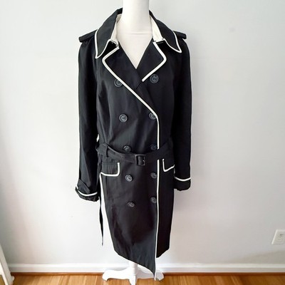 Worthington Trench Coat Women Large Black Double Breasted Belted Chic Classic