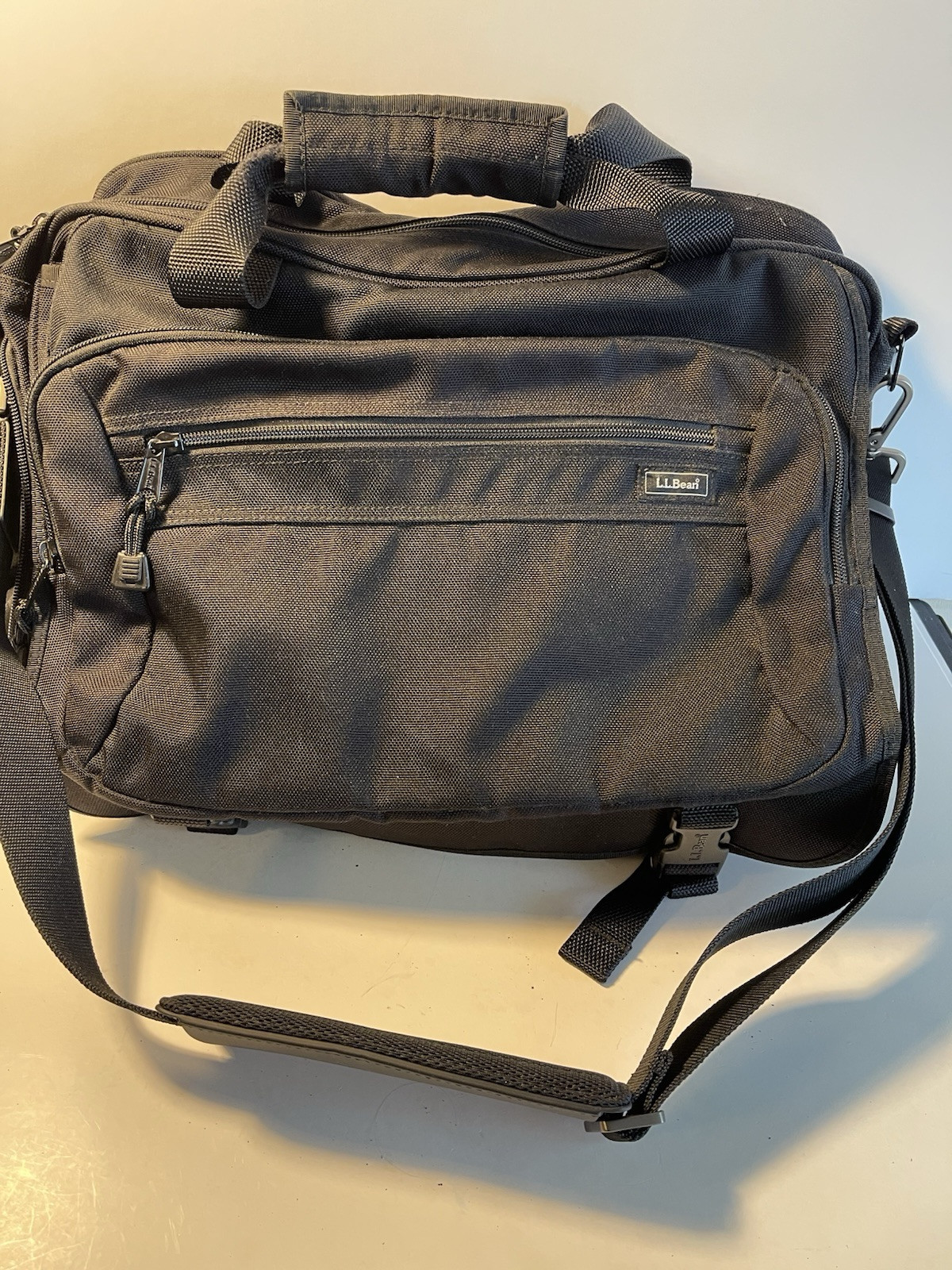 LL Bean Black 18x12 Tote Bag with Shoulder Strap and Zip Pockets-image