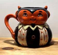 Johanna Parker Transpac Devil Pumpkin Retro Halloween 28 Oz Figural Ceramic Mug