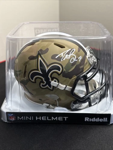 DREW BREES Signed New Orleans Saints CAMO Speed Mini Helmet Beckett COA
