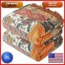 Bailix Boho Throw Blanket For Couch Sofa Bed 100 Cotton Woven Quilt Tassel