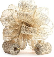 Champagne Gold Swirl Christmas Tree Topper Bow 11" 4 Ribbon Streamers 3 Yards