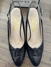 Vintage Black Leather Slingback Salvatore Ferragamo Sling Back Pump Heels Sz 8AA