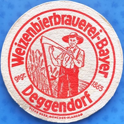 Old beer mat wheat beer brewery-Bayer Deggendorf around 1940-50 with imprint
