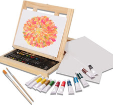 Mixed Media Art Set - 34 Piece, Easel Painting Kit with Wood Table Desk Top Ease
