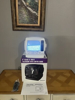 Portable 5" Miniature B&W Television with AM/FM Radio. Working Model SW-0615 - Image 1 of 4