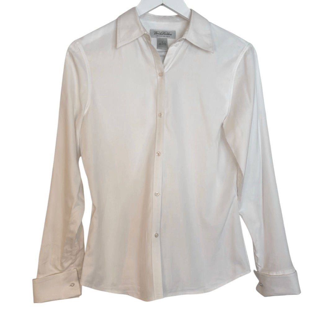 Brooks Brothers Italian woven white cotton pearl cuff button down shirt size 2