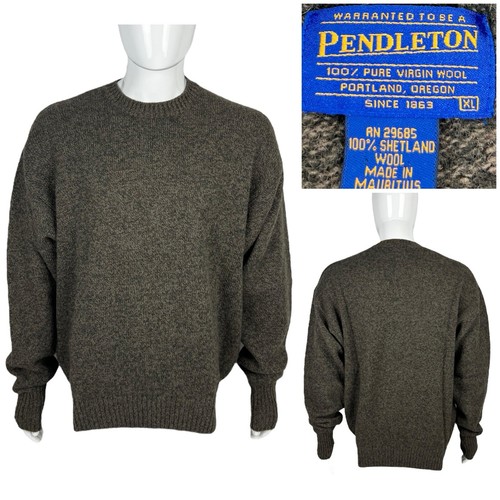 Pendleton Mens XL Sweater 100% Pure Shetland Wool Crewneck Green Pullover EUC