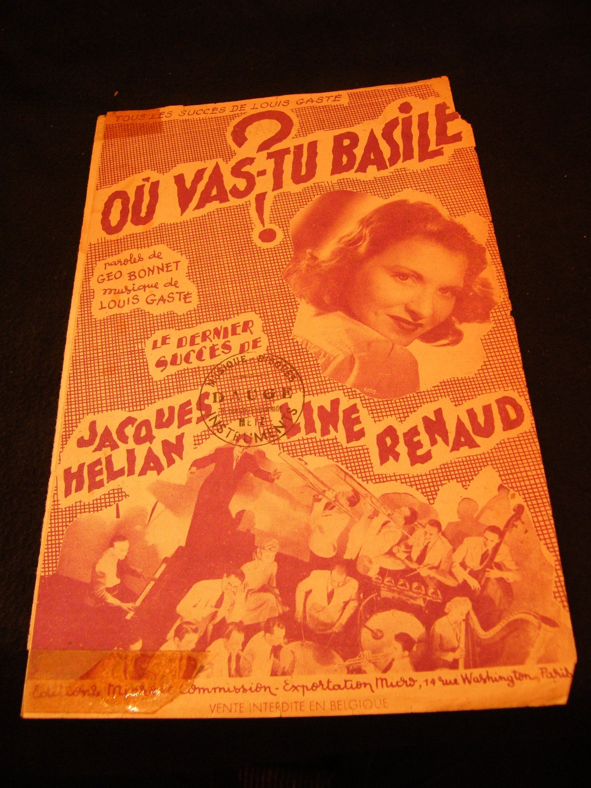 Partition Where Are You Going Basile? Jacques Hélian Line Renaud Music Sheet