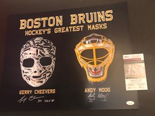 JSA GERRY CHEEVERS & ANDY MOOG SIGNED 16x20 AUTOGRAPHED GREATEST MASKS PHOTO 025