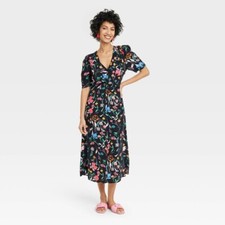 Women's Puff Short Sleeve Ruched A-Line Dress - A New Day XS
