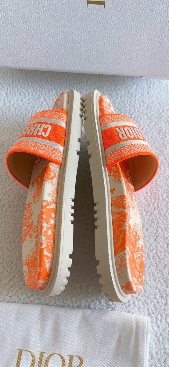 Christian Dior Dway Slides Sandals Fluo Toile de Jouy Embroidered