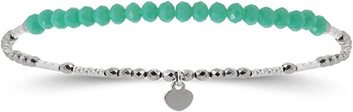 Sterling Silver Rhodium Plated Elastic Crystal Bracelet  