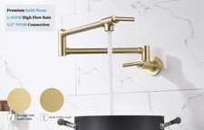 Brushed Gold Hot Water Pot Filler Faucet Wall Mount Double Joint Arms A206