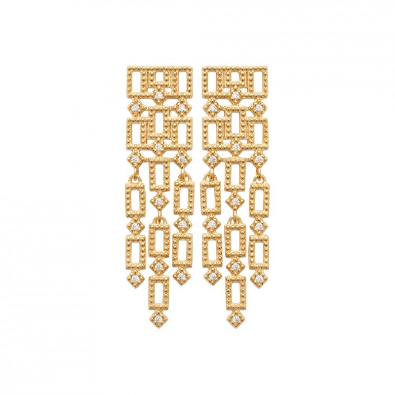 Boucles d'oreilles pendantes graphique zirconium Plaqué OR, cadeau idéal pour anniversaire