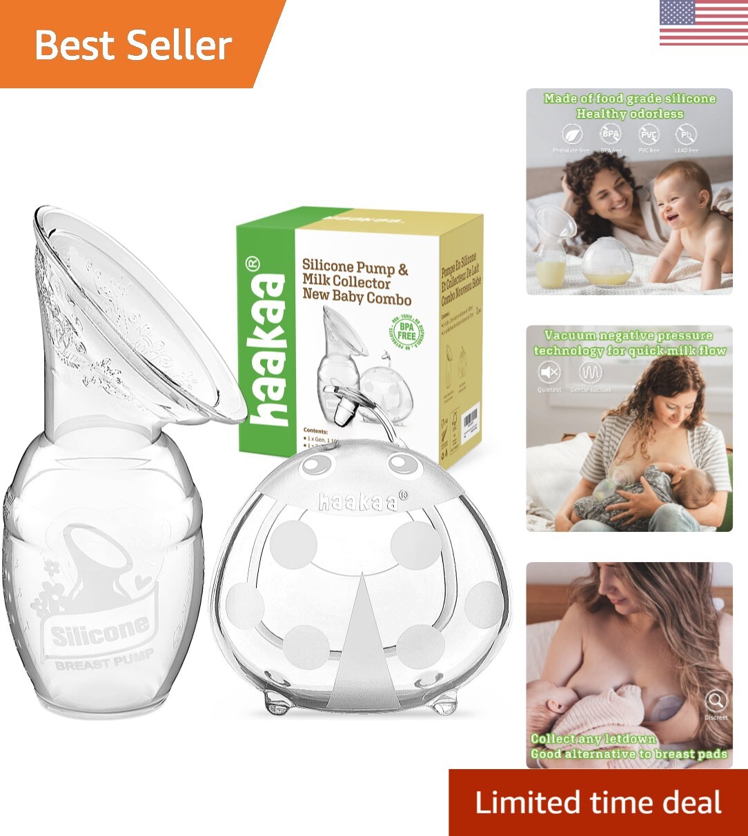 Manual Breast Pump for Breastfeeding 4oz/100ml and Ladybug Milk Collector 2.5...