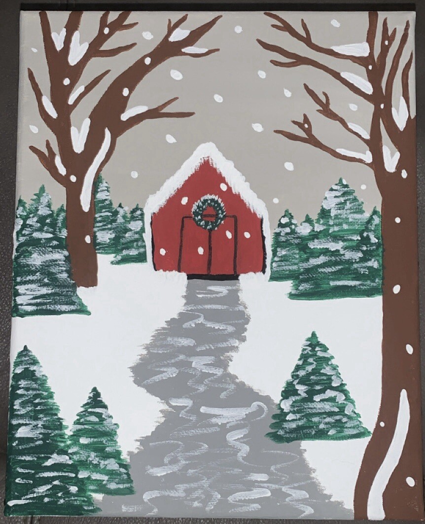 Christmas Snowy Landscape Canvas Acrylic Painting