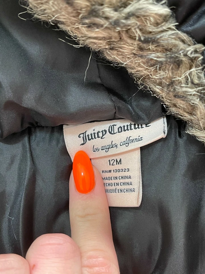 Juicy Couture Kids Girls Jacket Hooded Belted Snap Front Black Size 12M - Image 4 of 4