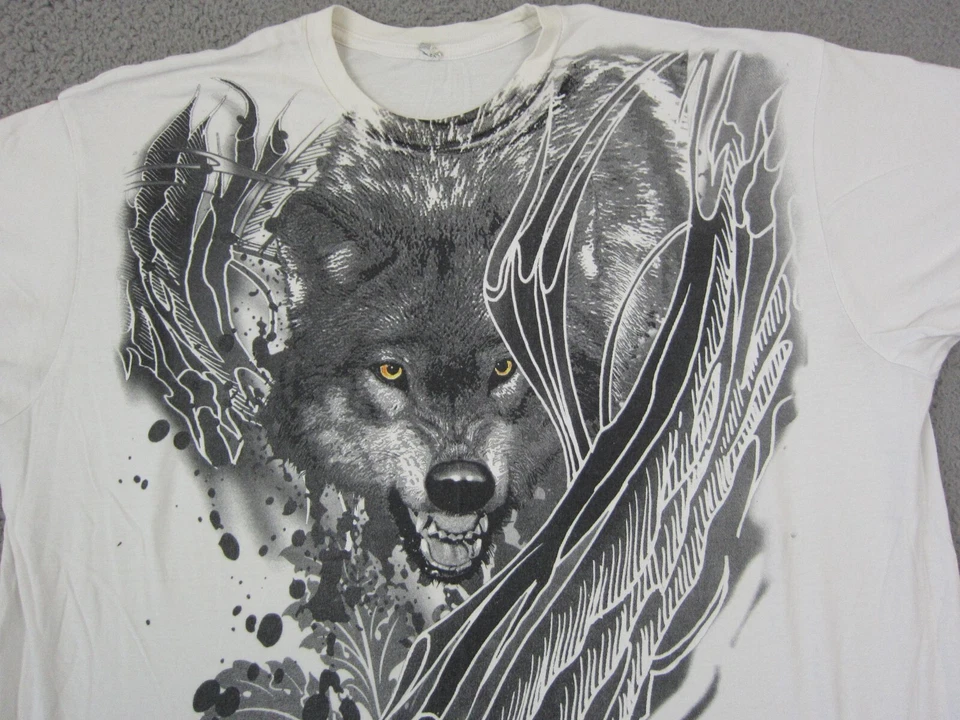 Camisa Vintage Animal Planet Para Hombre Extra Grande XL Blanca Y2K Wolf Camiseta Gruñido Foto 2 de 4