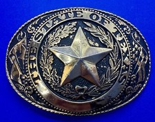 The Great State Of Texas LONE STAR Flag Olive Branch Vintage RJ Belt Buckle