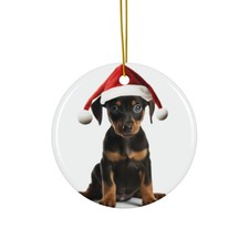 Hanging Ceramic Christmas Tree Ornament - German Pinscher Puppy Design