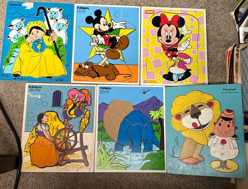 Vintage Lot of 6 Wooden Puzzles Playskool Mickey Mouse Minnie Mouse ...