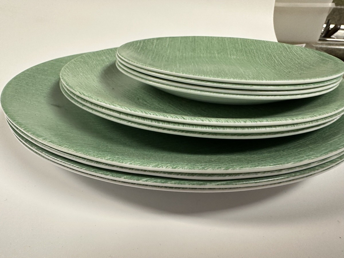 CORELLE GREEN LINEN Plates by Corning Fabric Look Matte Set of