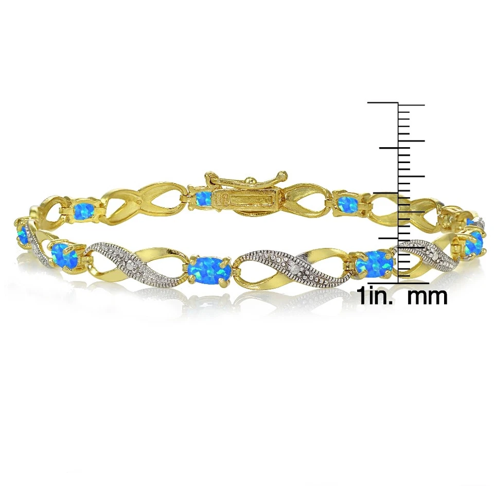 Gold Ton Über 925 Silber Künstlicher Blauer Opal Und Diamant Akzent - Bild 3 von 3