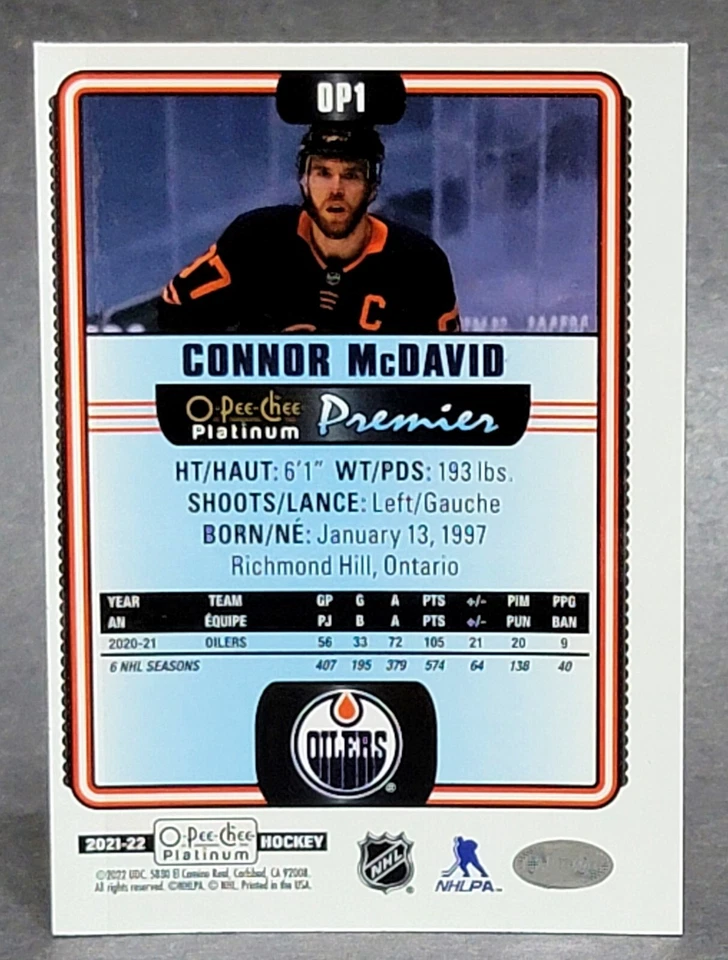 2021-22 O-Pee-Chee Platinum Premier #OP1 Connor McDavid - Image 2 of 2