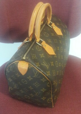 AUTHENTIC LOUIS VUITTON SPEEDY 30 MONOGRAM SATCHEL HANDBAG PURSE_BROWN/TAN