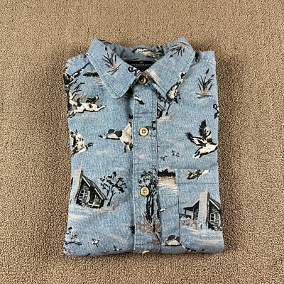 American Eagle Cotton Long Sleeve Button Up Shirt Chambray Hunting Graphic Sz L