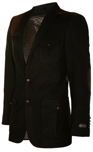 Mens Wool Tweed Shooting Hunting Herringbone Blazer Elbow Patch Jacket - Picture 9 of 14