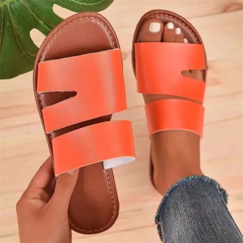 Fashion Sandals Leather Open Toe Flat Bottom Beach Slippers Leisure Comfy Sandal