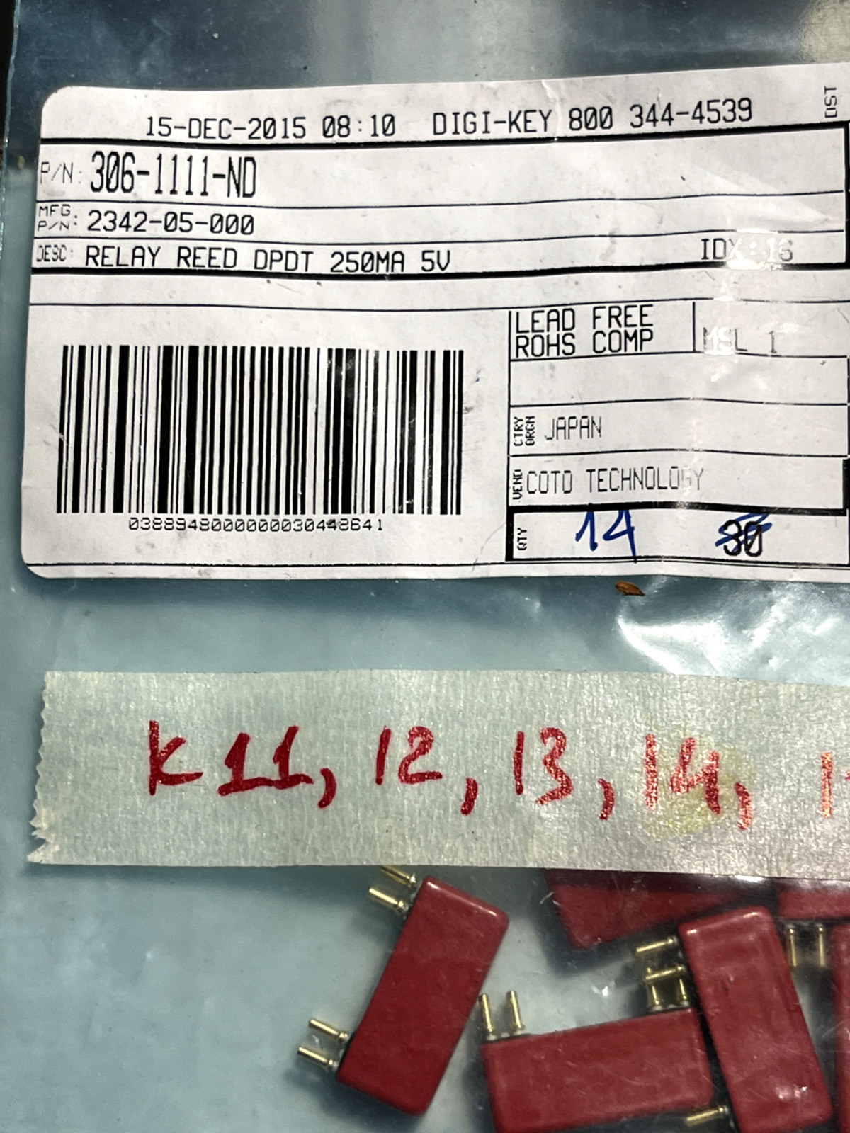 6 COTO Reed Relay 2342-05-000 250MA 5V